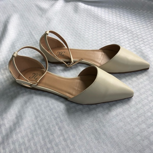 J G Shoes - J G Cream Ankle Strap Flats